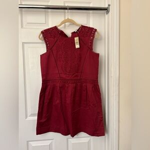 LOFT Dress Womens Small Cotton Eyelet Lace Cap Sleeves Lined Burgundy Wine Color
